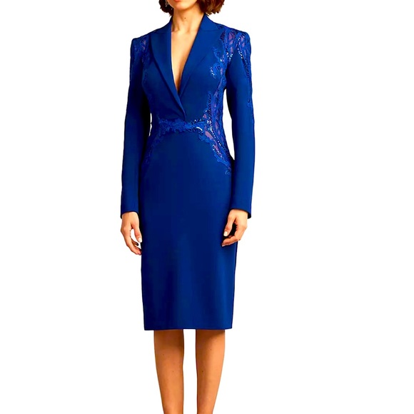 Tadashi Shoji Crepe Lace-Paneled Blazer Midi-Dress - Picture 3 of 8